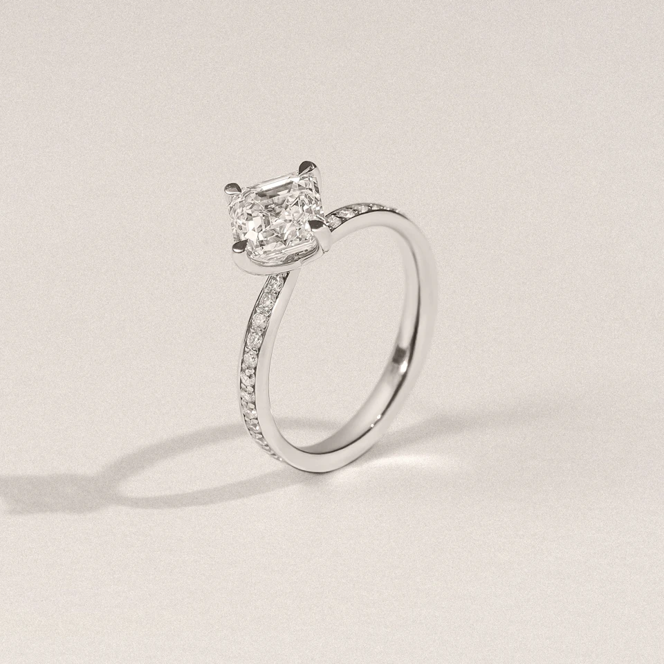 Origin Twist 2.00ct Asscher Cut Lab Diamond Solitaire Engagement Ring with Side Stones in Platinum