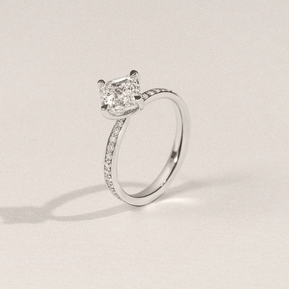 Origin Twist 2.00ct Asscher Cut Lab Diamond Solitaire Engagement Ring with Side Stones in 18K White Gold