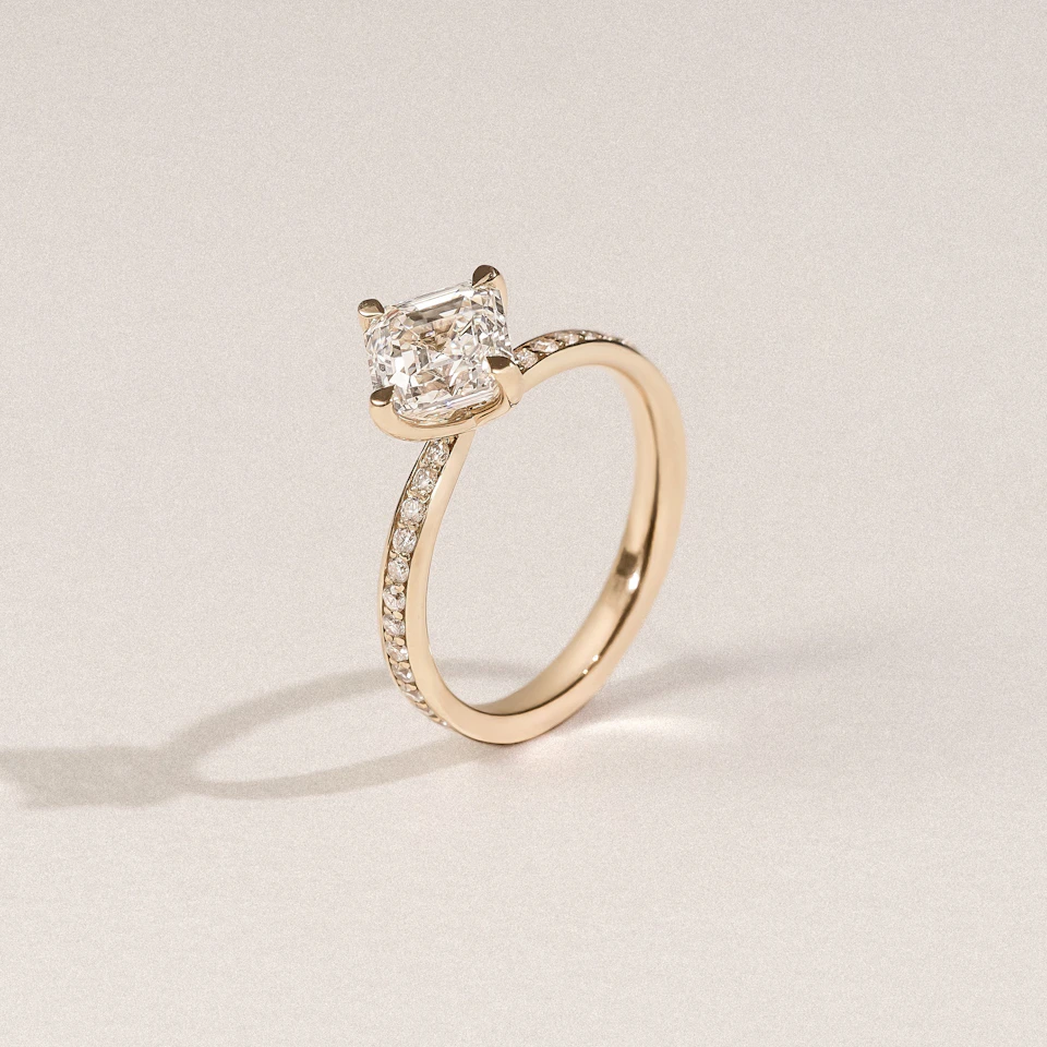 Origin Twist 2.00ct Asscher Cut Lab Diamond Solitaire Engagement Ring with Side Stones in 18K Yellow Gold