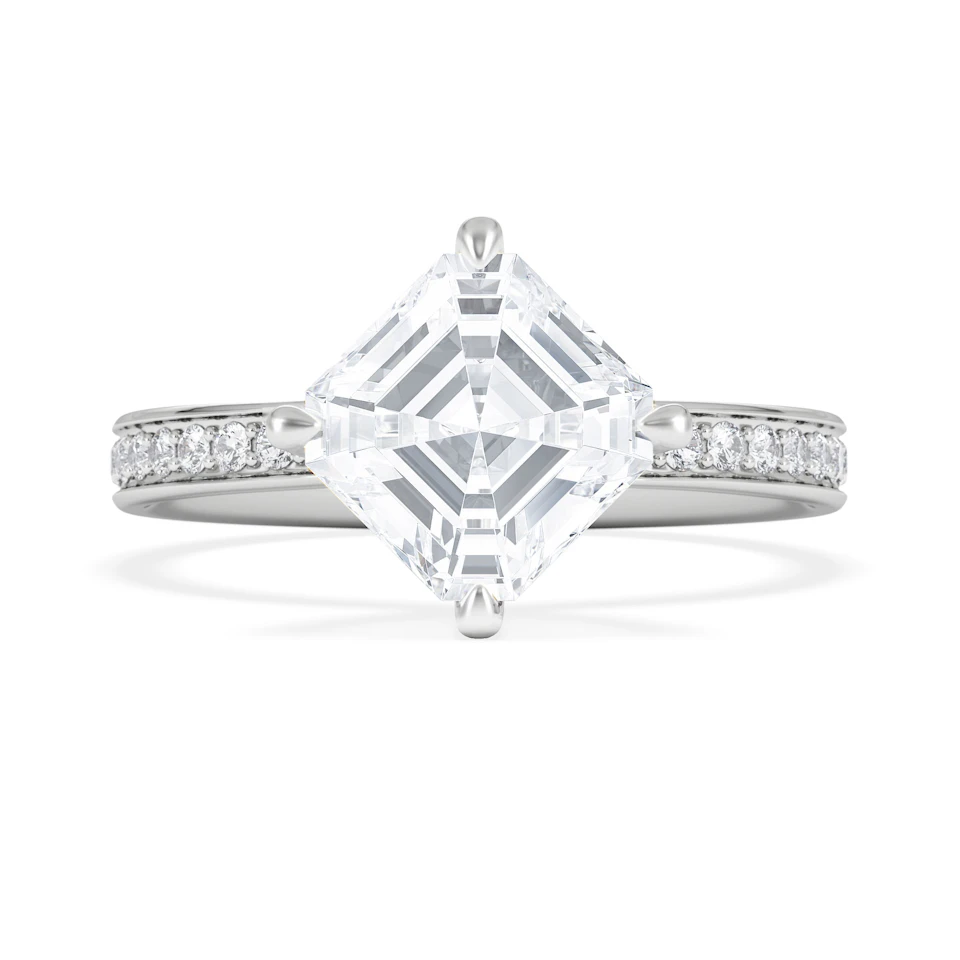 Origin Twist 2.00ct Asscher Cut Lab Diamond Solitaire Engagement Ring with Side Stones in 18K White Gold
