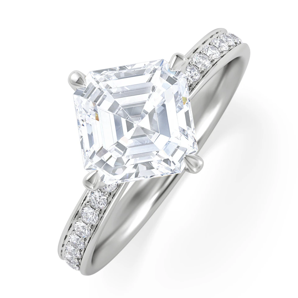 Origin Twist 2.00ct Asscher Cut Lab Diamond Solitaire Engagement Ring with Side Stones in Platinum