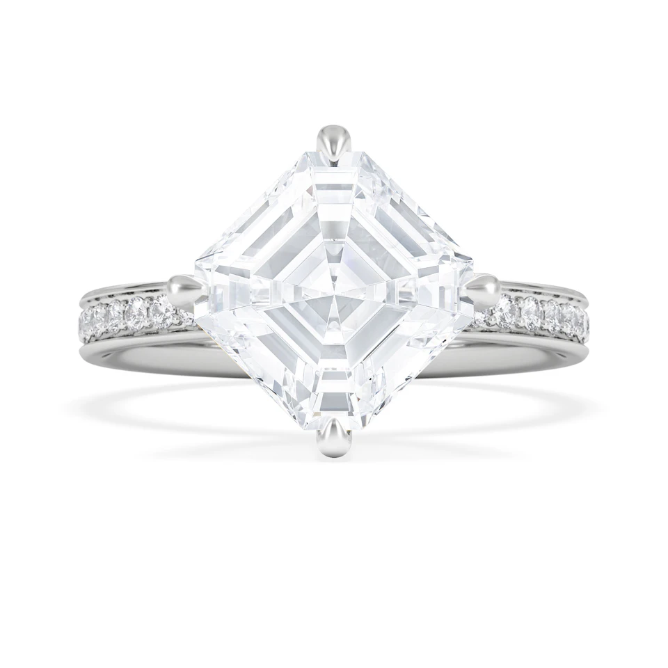 Origin Twist 3.00ct Asscher Cut Lab Diamond Solitaire Engagement Ring with Side Stones in Platinum