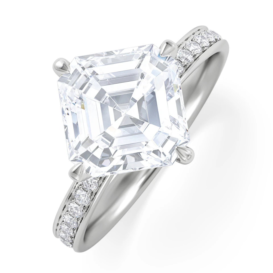 Origin Twist 3.00ct Asscher Cut Lab Diamond Solitaire Engagement Ring with Side Stones in Platinum