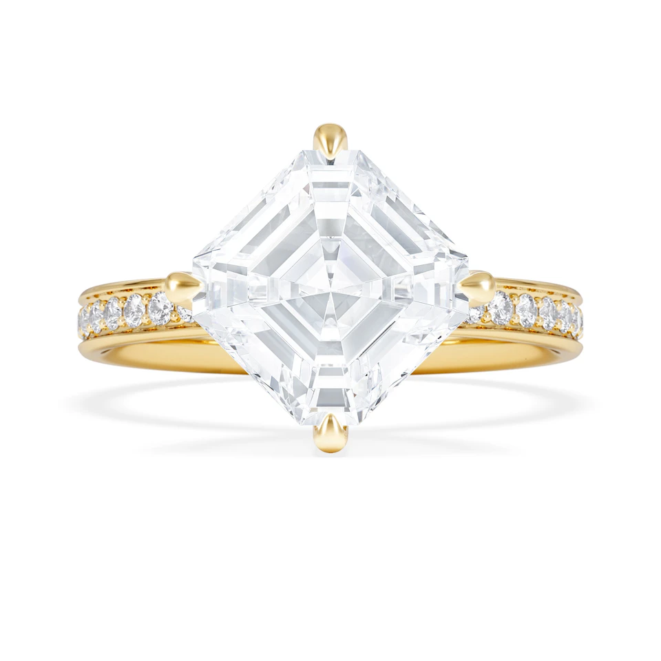 Origin Twist 3.00ct Asscher Cut Lab Diamond Solitaire Engagement Ring with Side Stones in 18K Yellow Gold