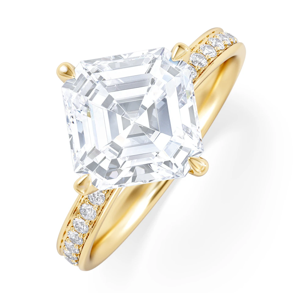 Origin Twist 3.00ct Asscher Cut Lab Diamond Solitaire Engagement Ring with Side Stones in 18K Yellow Gold