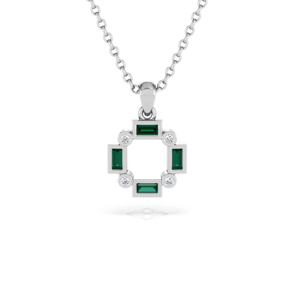 Forme 0.48ct Baguette Cut Lab Emerald Pendant Necklace in Sterling Silver