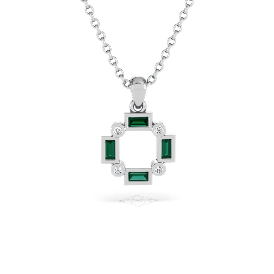 Forme 0.48ct Baguette Cut Lab Emerald Pendant Necklace in Sterling Silver
