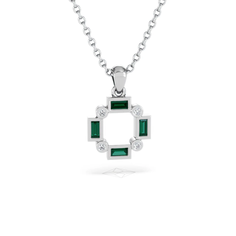 Forme 0.48ct Baguette Cut Lab Emerald Pendant Necklace in Sterling Silver