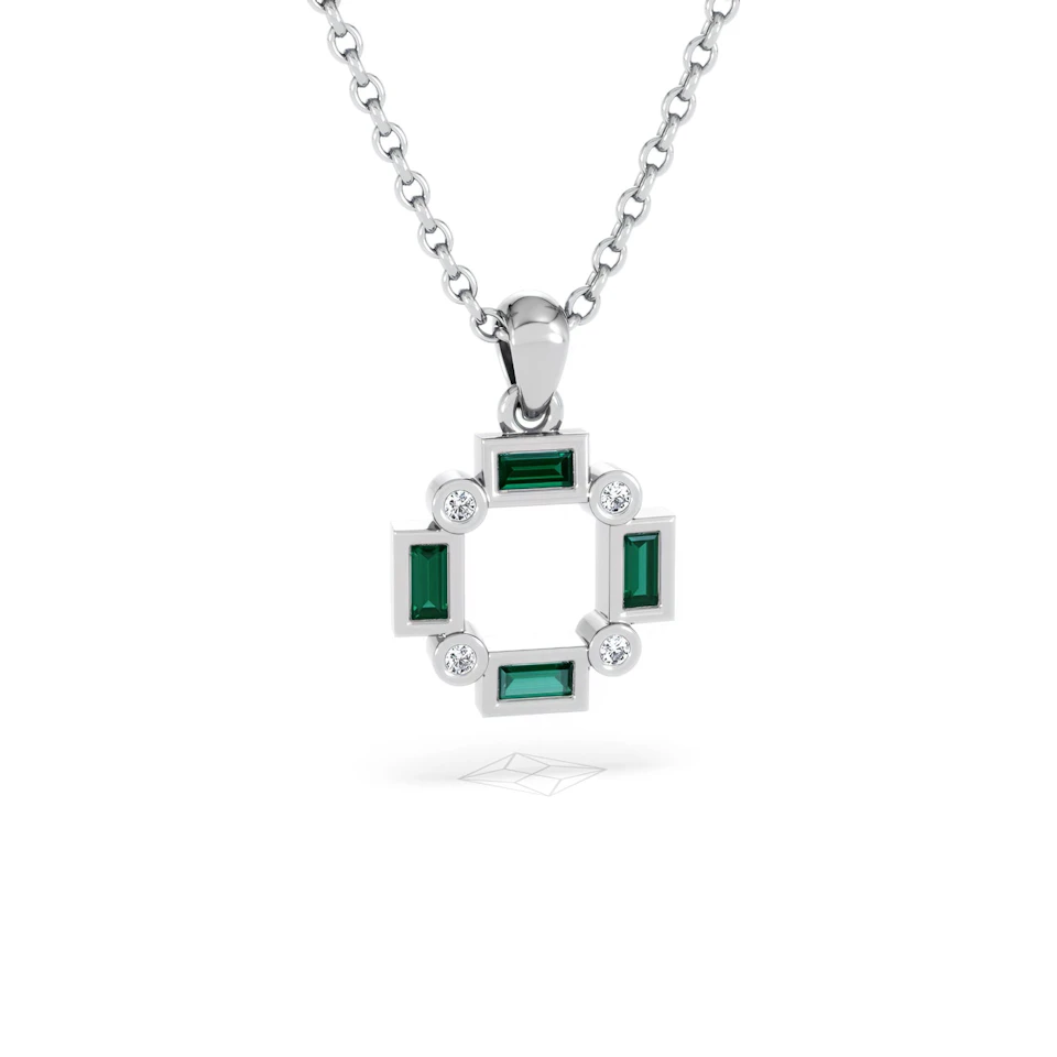Forme 0.48ct Baguette Cut Lab Emerald Pendant Necklace in Sterling Silver
