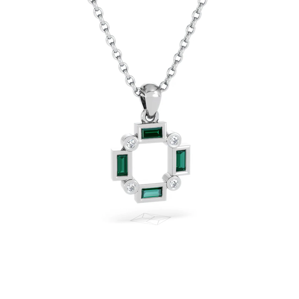 Forme 0.48ct Baguette Cut Lab Emerald Pendant Necklace in Sterling Silver