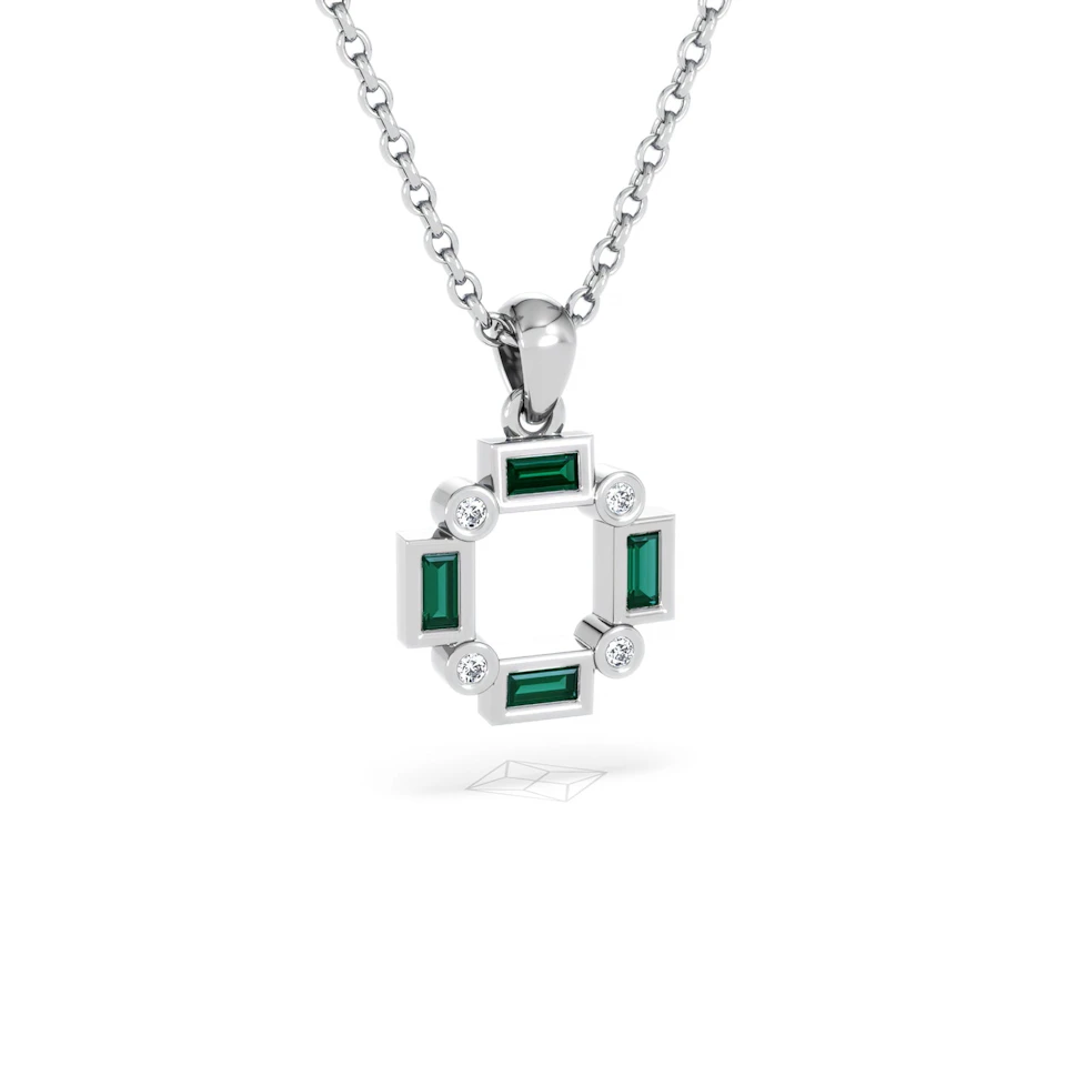 Forme 0.48ct Baguette Cut Lab Emerald Pendant Necklace in Sterling Silver