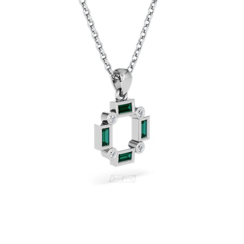 Forme 0.48ct Baguette Cut Lab Emerald Pendant Necklace in Sterling Silver