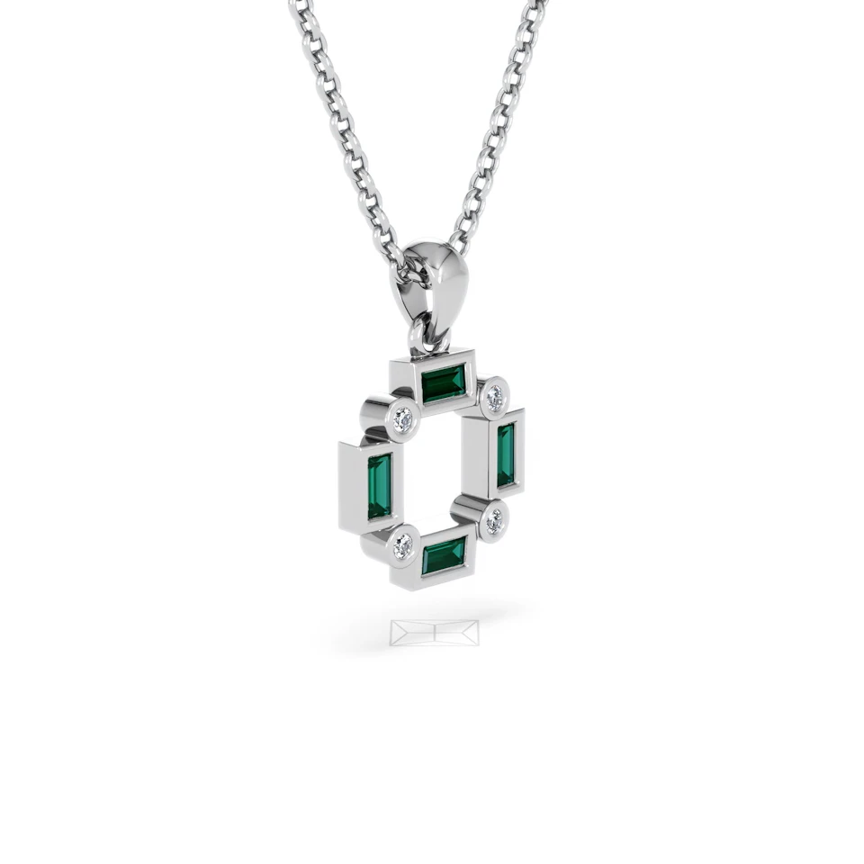 Forme 0.48ct Baguette Cut Lab Emerald Pendant Necklace in Sterling Silver