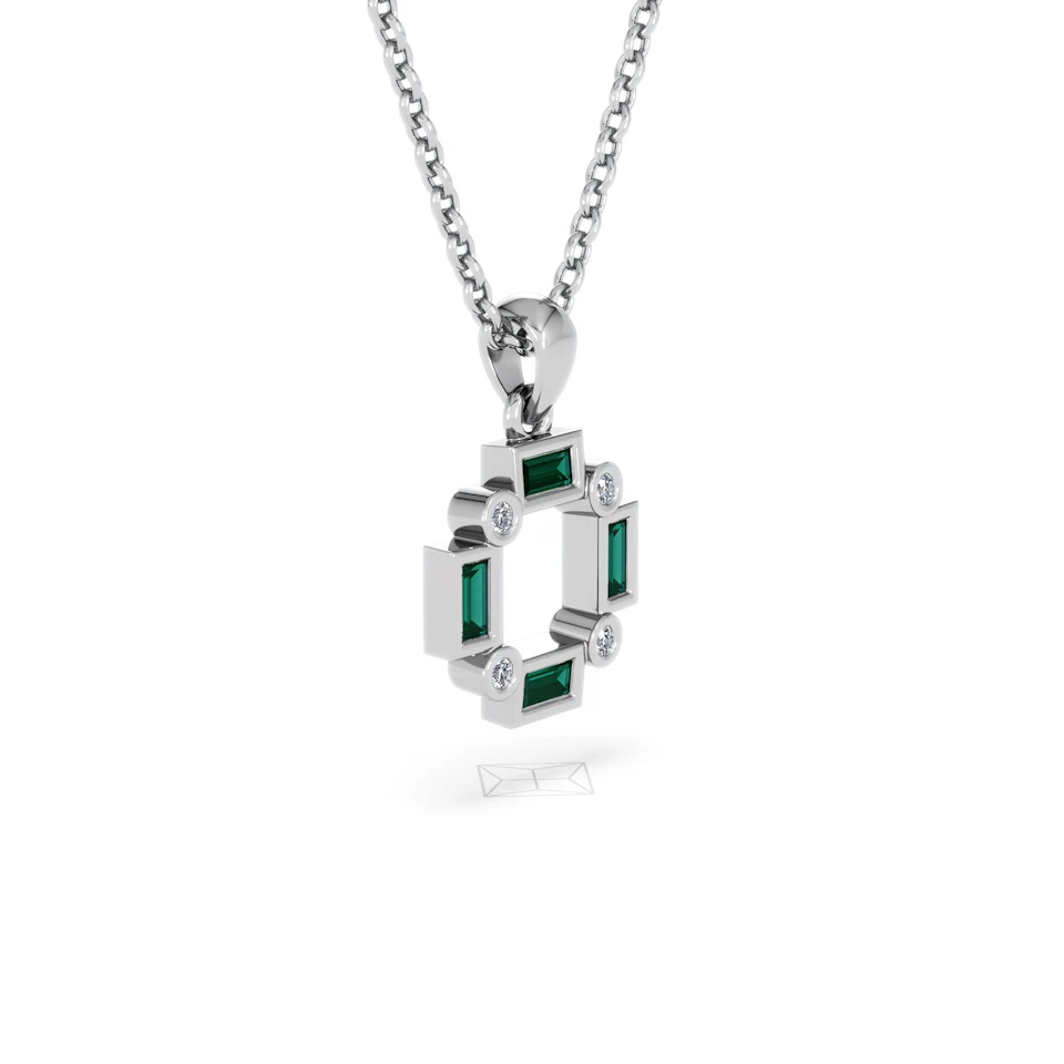 Forme 0.48ct Baguette Cut Lab Emerald Pendant Necklace in Sterling Silver