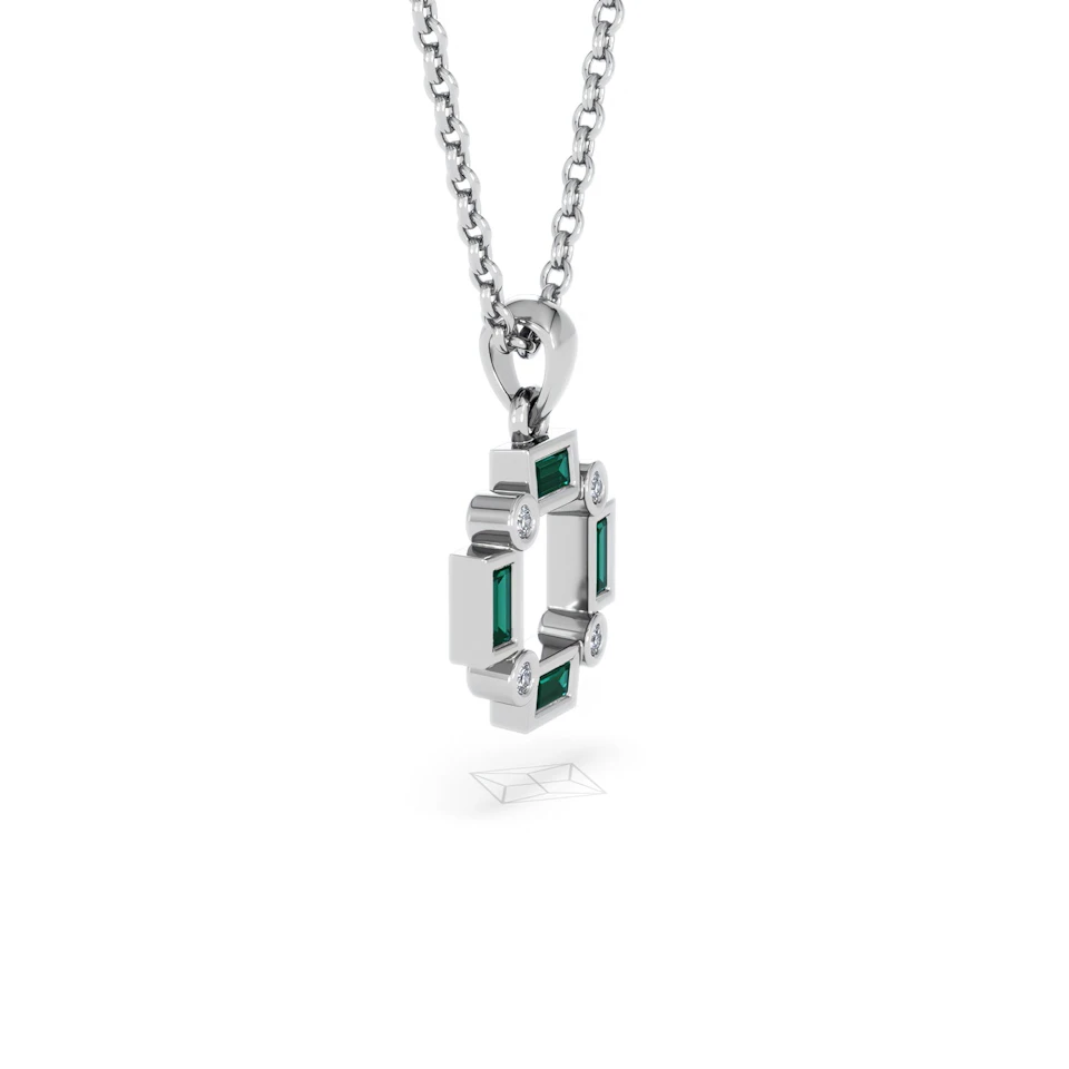 Forme 0.48ct Baguette Cut Lab Emerald Pendant Necklace in Sterling Silver