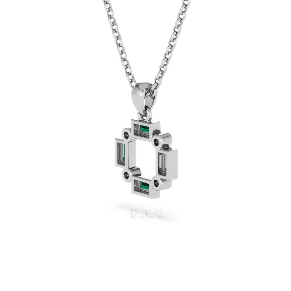 Forme 0.48ct Baguette Cut Lab Emerald Pendant Necklace in Sterling Silver