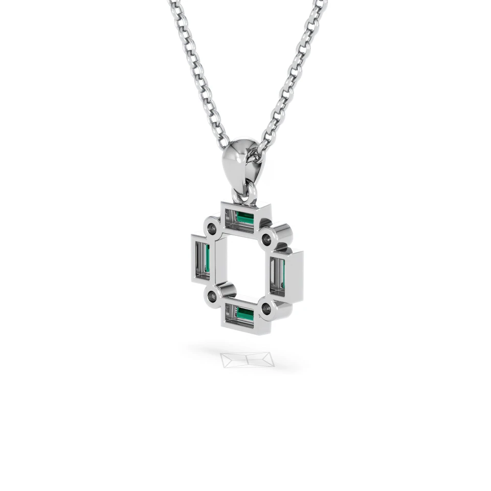 Forme 0.48ct Baguette Cut Lab Emerald Pendant Necklace in Sterling Silver