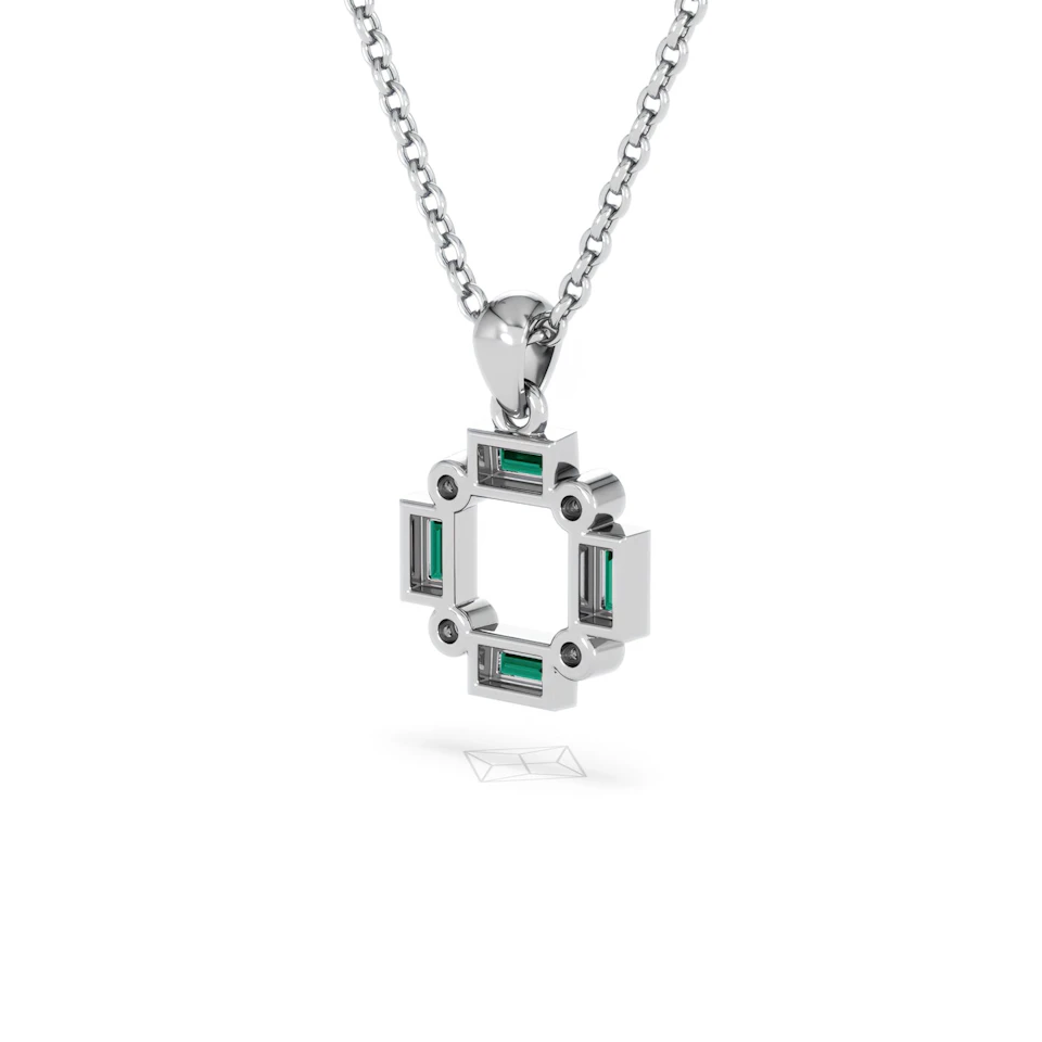 Forme 0.48ct Baguette Cut Lab Emerald Pendant Necklace in Sterling Silver
