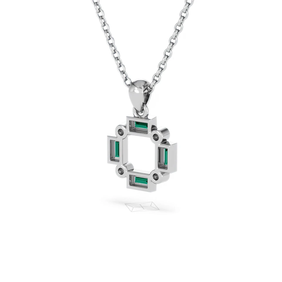 Forme 0.48ct Baguette Cut Lab Emerald Pendant Necklace in Sterling Silver