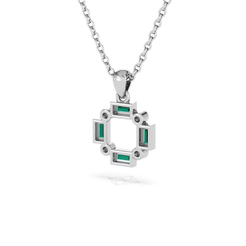 Forme 0.48ct Baguette Cut Lab Emerald Pendant Necklace in Sterling Silver