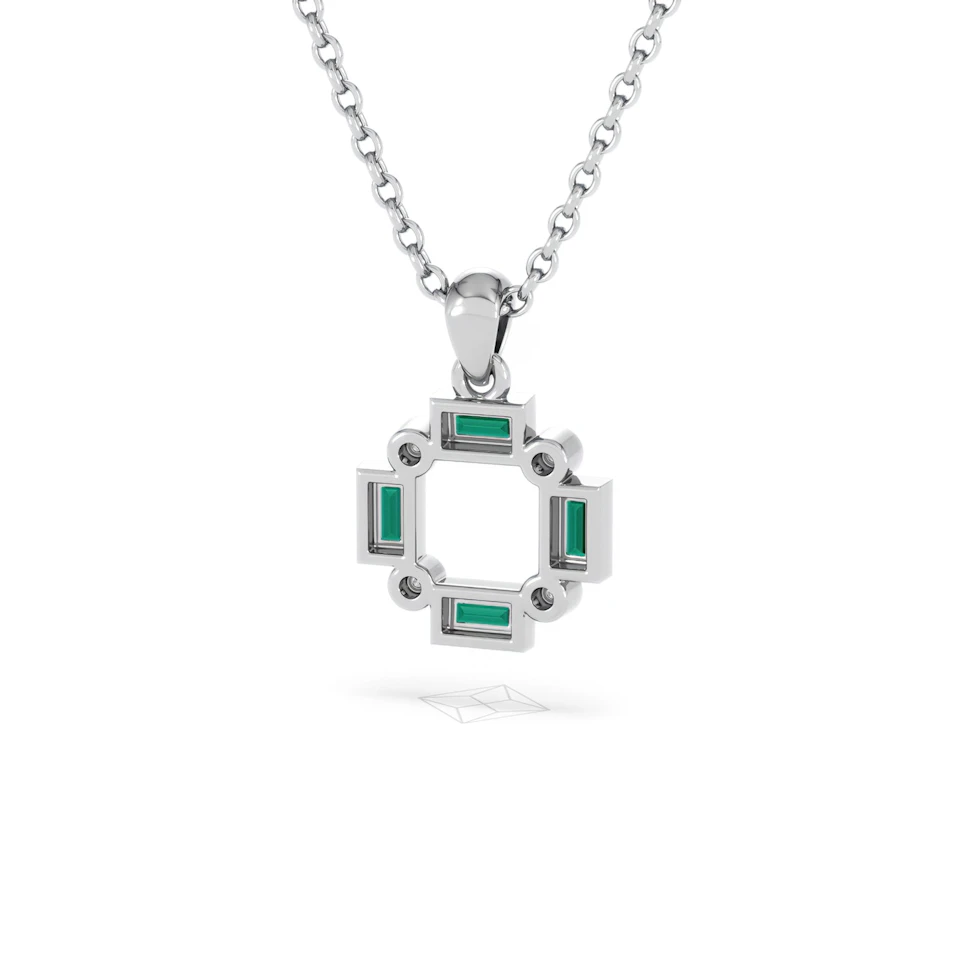 Forme 0.48ct Baguette Cut Lab Emerald Pendant Necklace in Sterling Silver