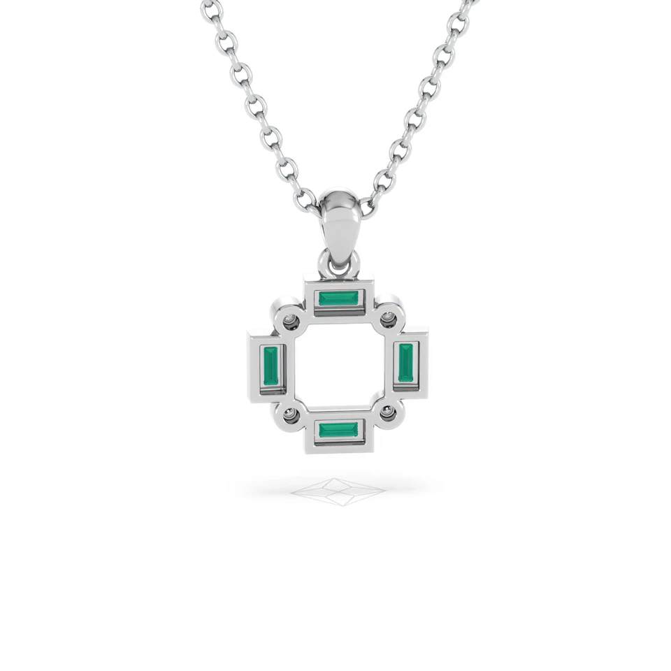 Forme 0.48ct Baguette Cut Lab Emerald Pendant Necklace in Sterling Silver