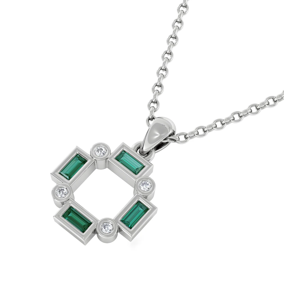 Forme 0.48ct Baguette Cut Lab Emerald Pendant Necklace in Sterling Silver