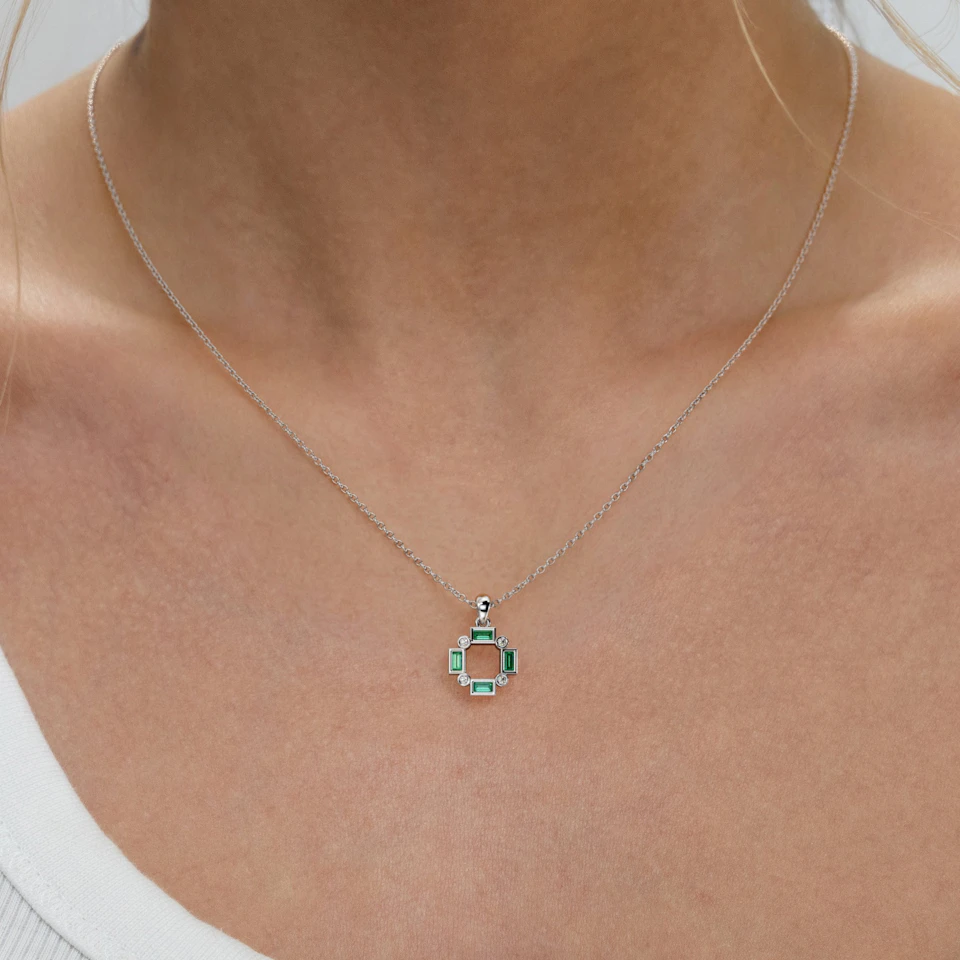 Forme 0.48ct Baguette Cut Lab Emerald Pendant Necklace in Sterling Silver