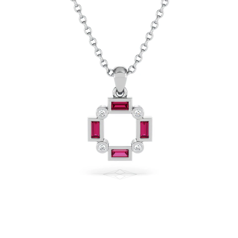 Forme 0.48ct Baguette Cut Lab Ruby Pendant Necklace in Sterling Silver
