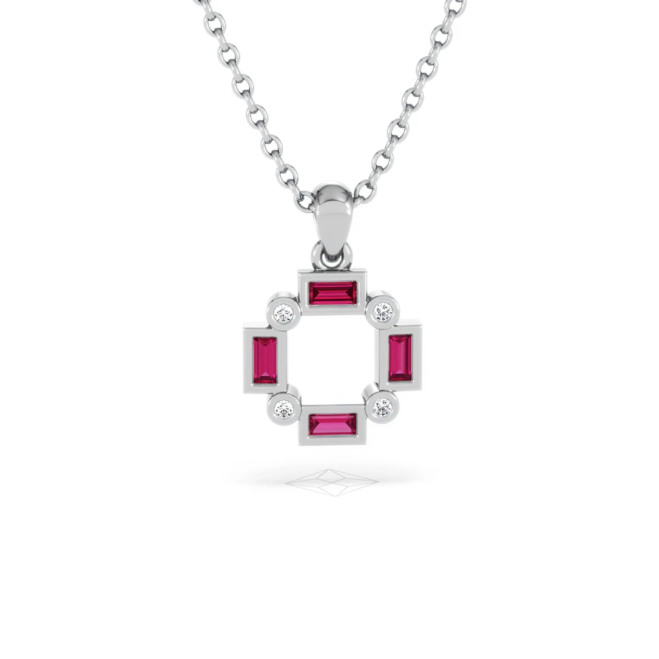 Forme 0.48ct Baguette Cut Lab Ruby Pendant Necklace in Sterling Silver