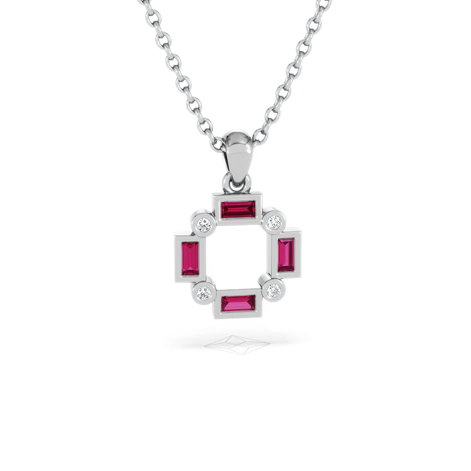 Forme 0.48ct Baguette Cut Lab Ruby Pendant Necklace in Sterling Silver