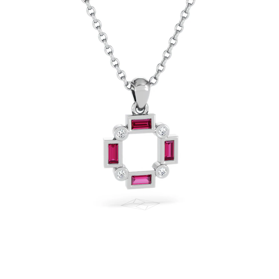 Forme 0.48ct Baguette Cut Lab Ruby Pendant Necklace in Sterling Silver