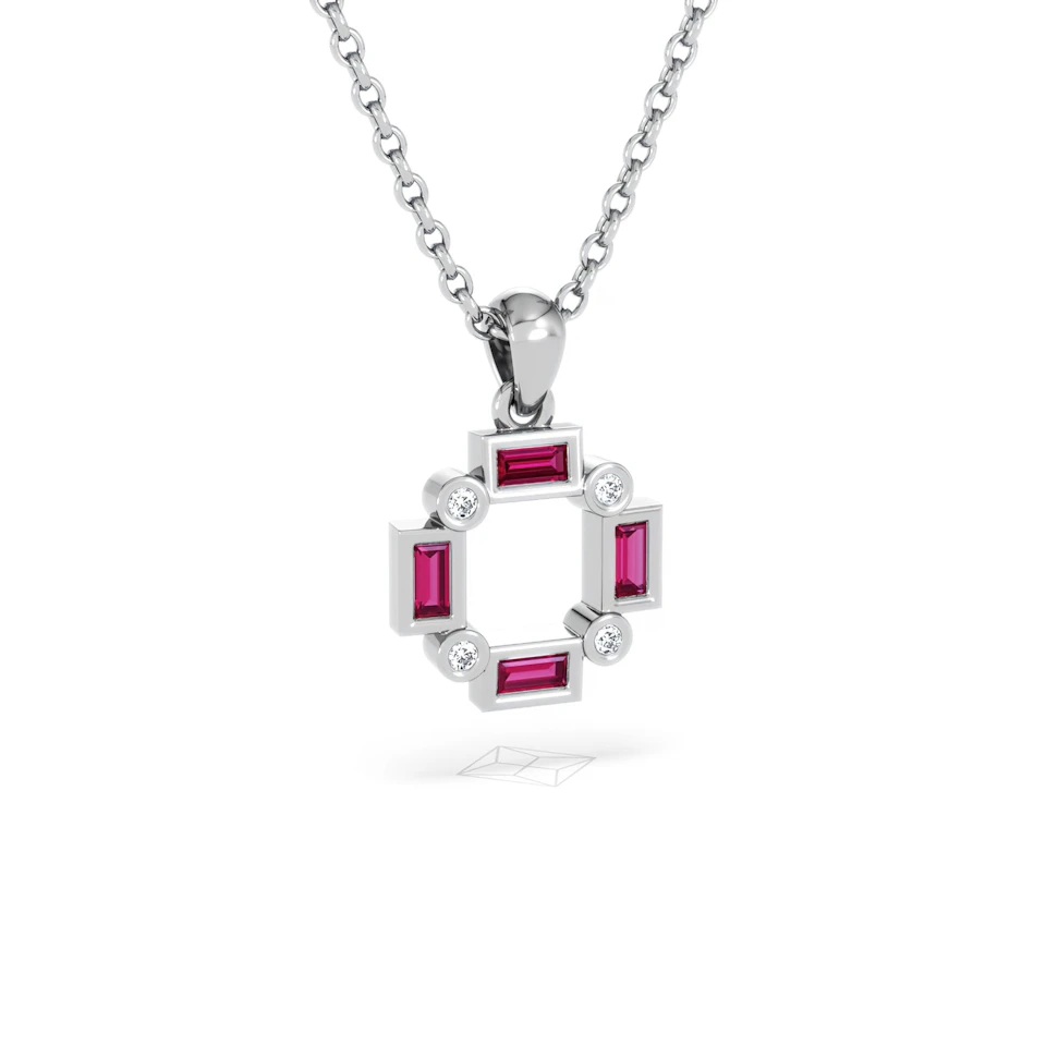 Forme 0.48ct Baguette Cut Lab Ruby Pendant Necklace in Sterling Silver