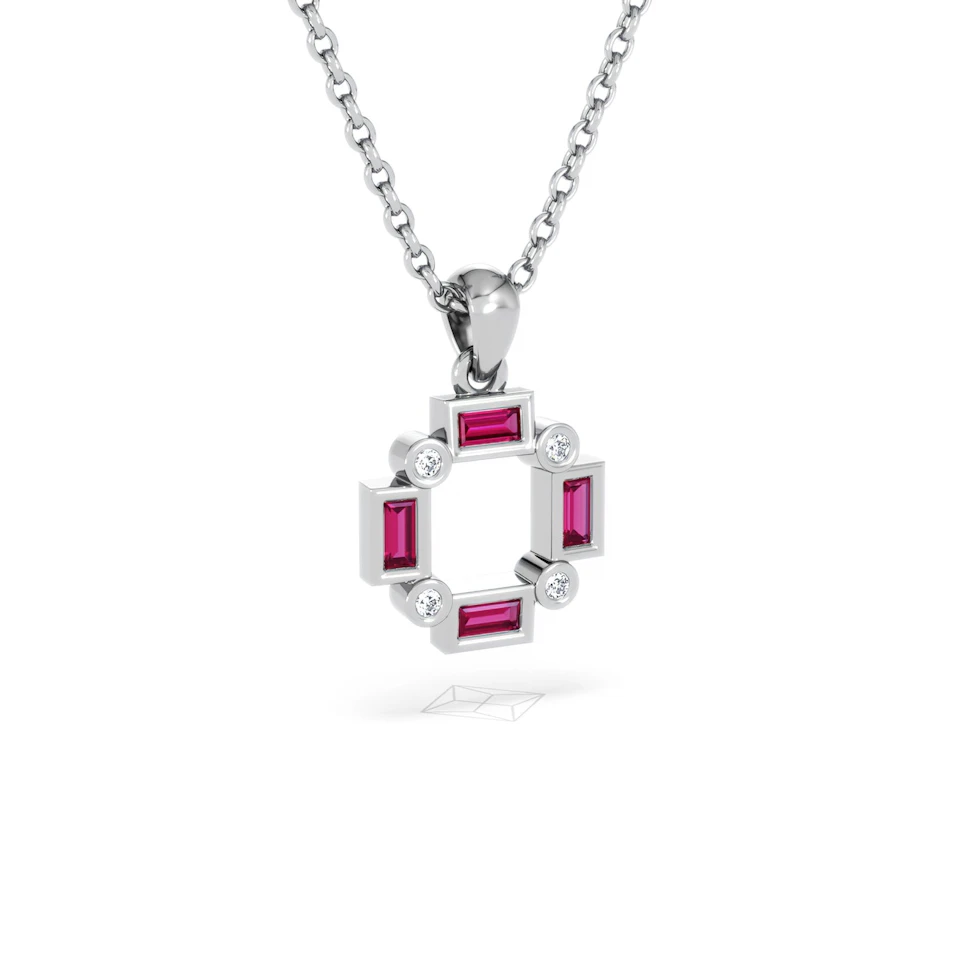Forme 0.48ct Baguette Cut Lab Ruby Pendant Necklace in Sterling Silver