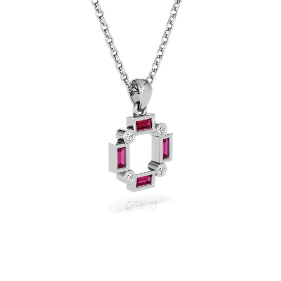 Forme 0.48ct Baguette Cut Lab Ruby Pendant Necklace in Sterling Silver