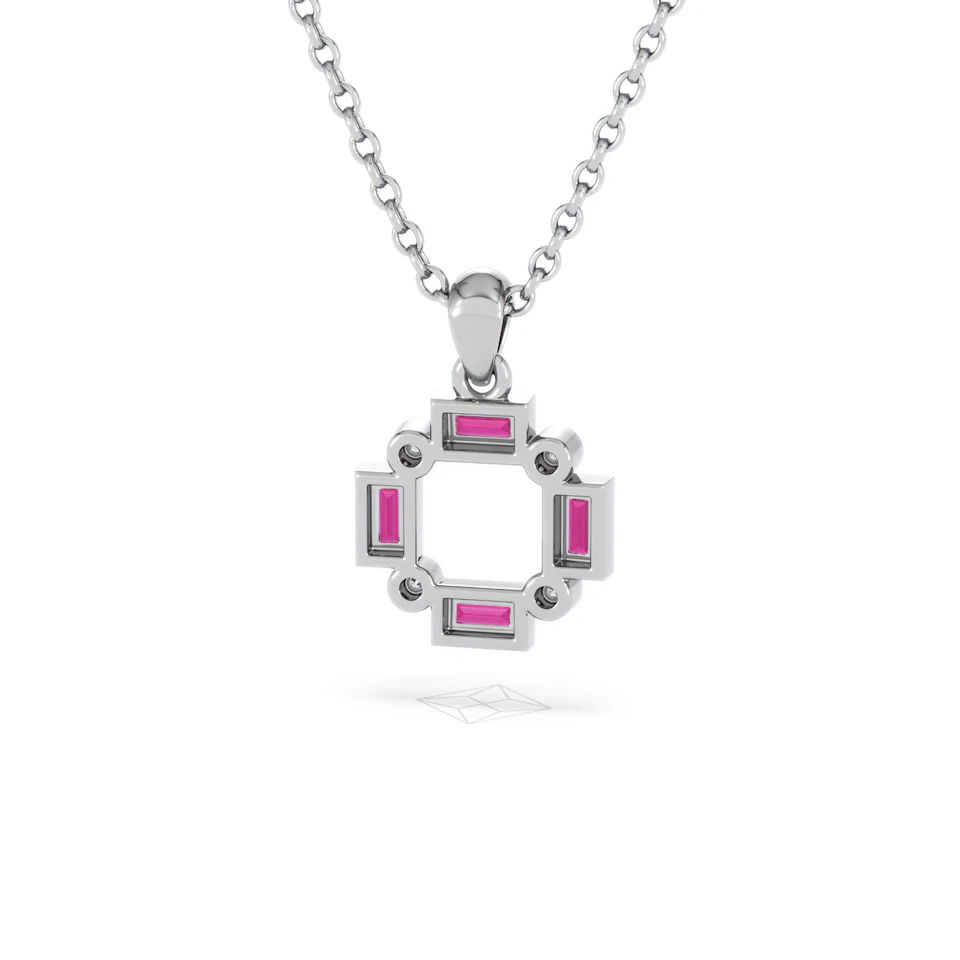 Forme 0.48ct Baguette Cut Lab Ruby Pendant Necklace in Sterling Silver