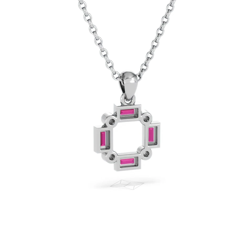 Forme 0.48ct Baguette Cut Lab Ruby Pendant Necklace in Sterling Silver