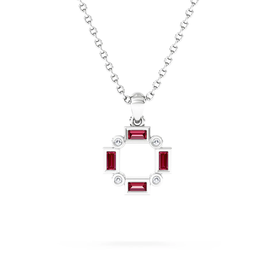 Forme 0.48ct Baguette Cut Lab Ruby Pendant Necklace in Sterling Silver