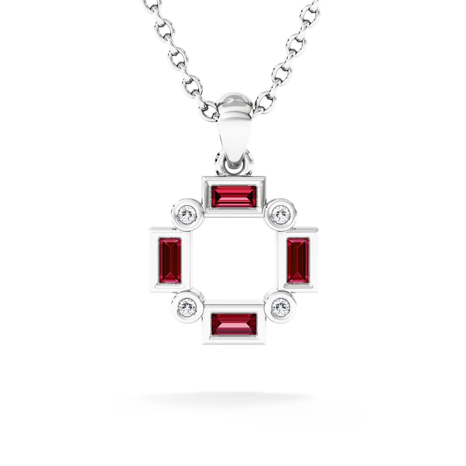 Forme 0.48ct Baguette Cut Lab Ruby Pendant Necklace in Sterling Silver