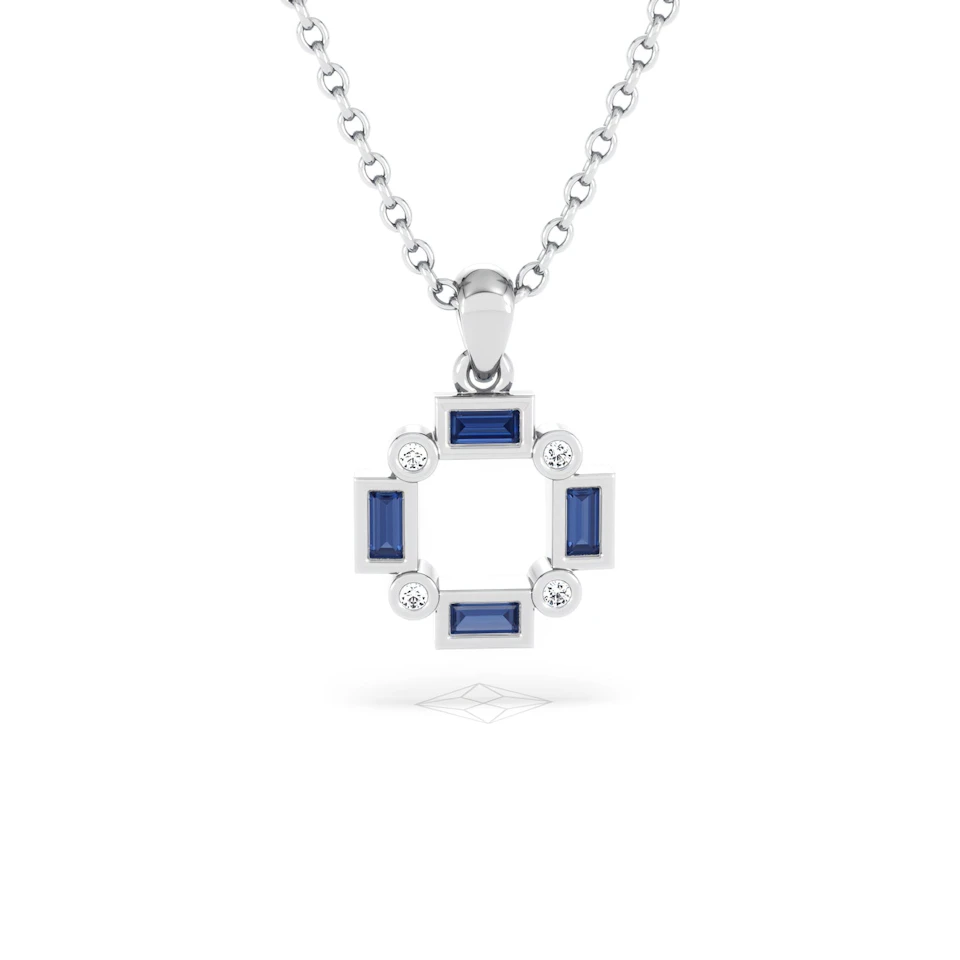 Forme 0.40ct Baguette Cut Lab Sapphire Pendant Necklace in Sterling Silver