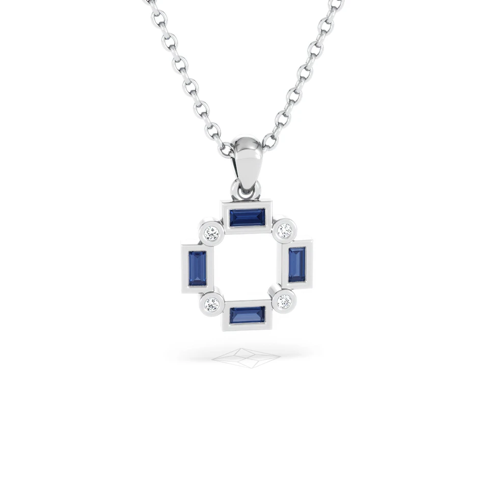 Forme 0.40ct Baguette Cut Lab Sapphire Pendant Necklace in Sterling Silver