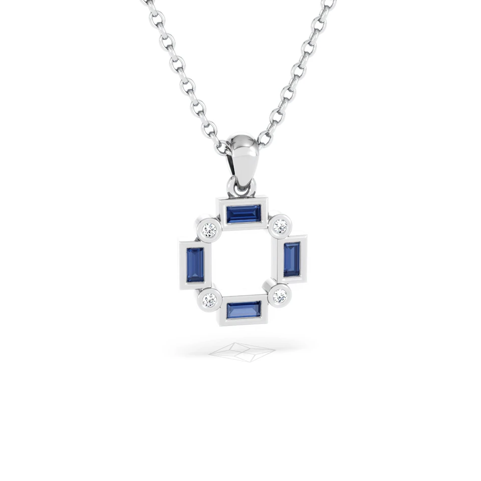 Forme 0.40ct Baguette Cut Lab Sapphire Pendant Necklace in Sterling Silver