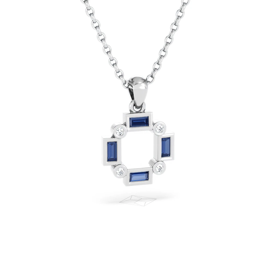 Forme 0.40ct Baguette Cut Lab Sapphire Pendant Necklace in Sterling Silver