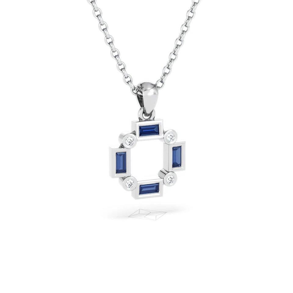 Forme 0.40ct Baguette Cut Lab Sapphire Pendant Necklace in Sterling Silver