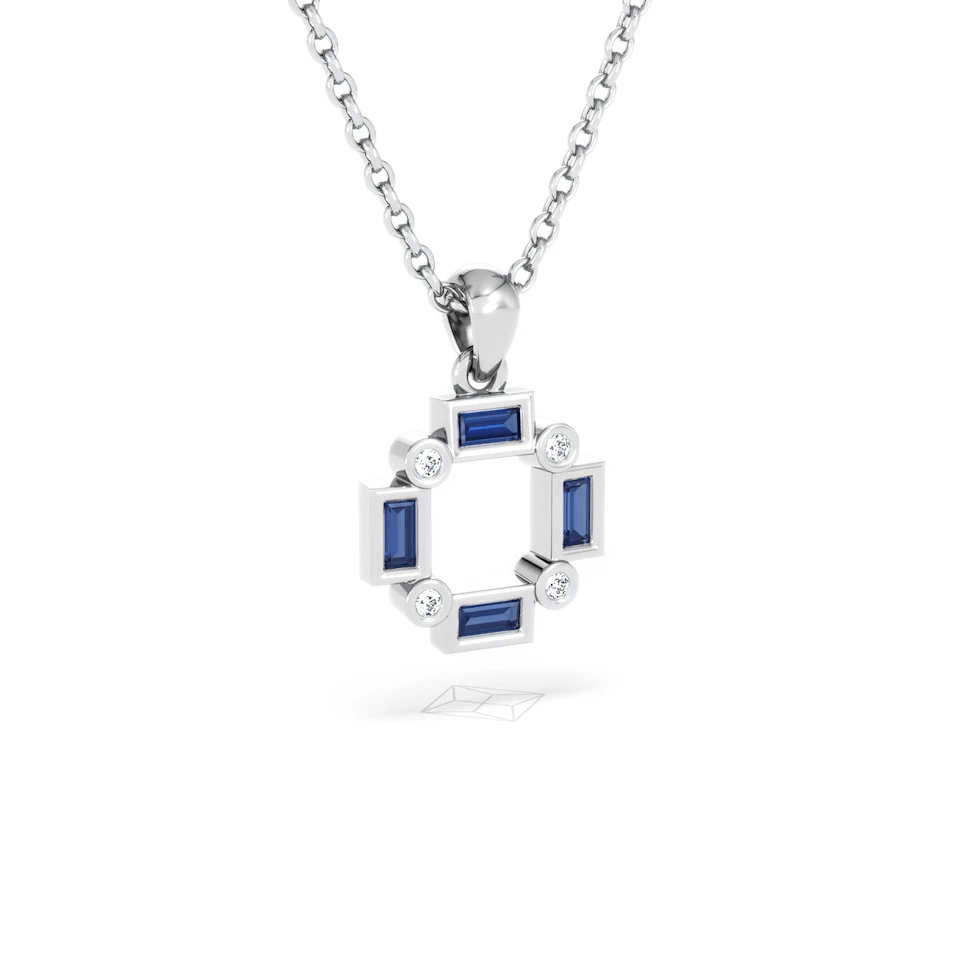 Forme 0.40ct Baguette Cut Lab Sapphire Pendant Necklace in Sterling Silver
