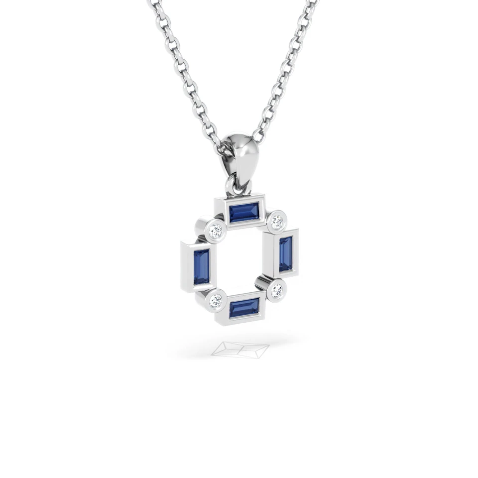 Forme 0.40ct Baguette Cut Lab Sapphire Pendant Necklace in Sterling Silver