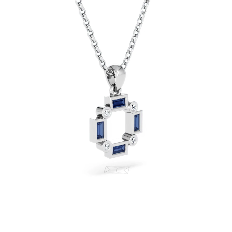 Forme 0.40ct Baguette Cut Lab Sapphire Pendant Necklace in Sterling Silver