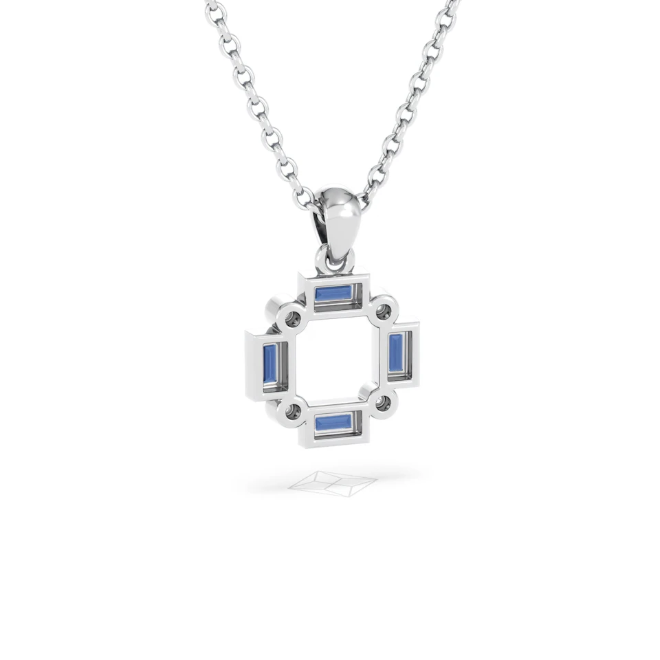 Forme 0.40ct Baguette Cut Lab Sapphire Pendant Necklace in Sterling Silver