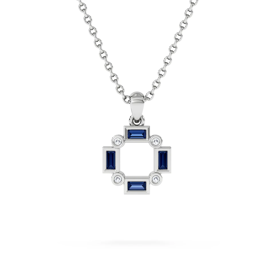 Forme 0.40ct Baguette Cut Lab Sapphire Pendant Necklace in Sterling Silver