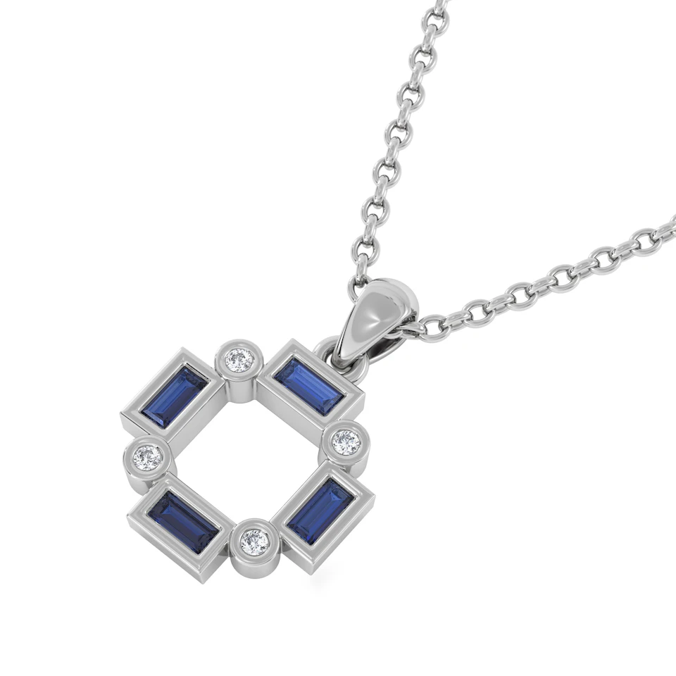 Forme 0.40ct Baguette Cut Lab Sapphire Pendant Necklace in Sterling Silver